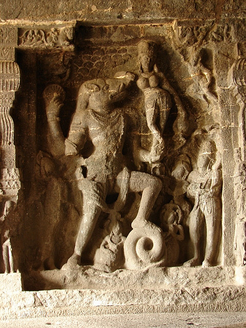 Ellora Cave 14 - Lord Vishnu is depicted as Varaha, the boar